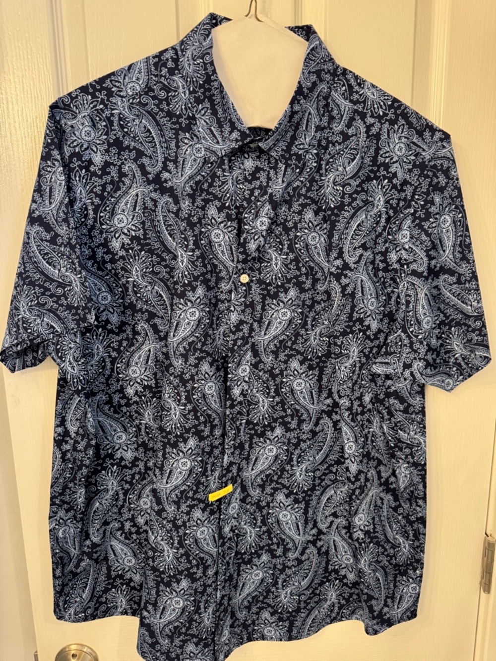 Club Room Navy and Light Blue Paisley Short-Sleeve Button-Down Shirt